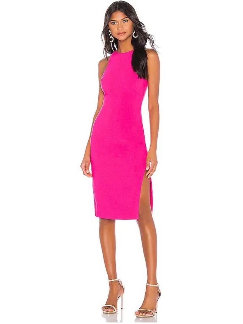 Likely Fuchsia Sleeveless Bodycon Midi Dress with Side Slit